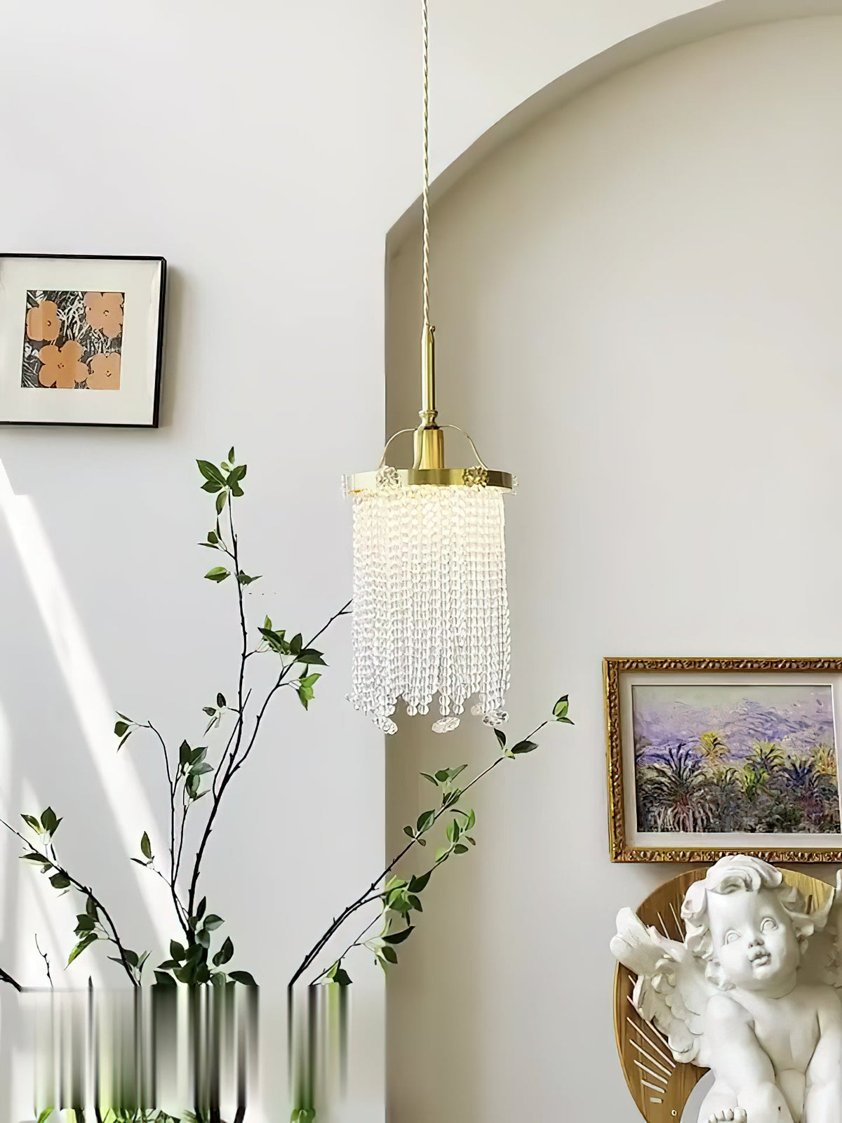 Beaded Strand Brass Cylinder Pendant