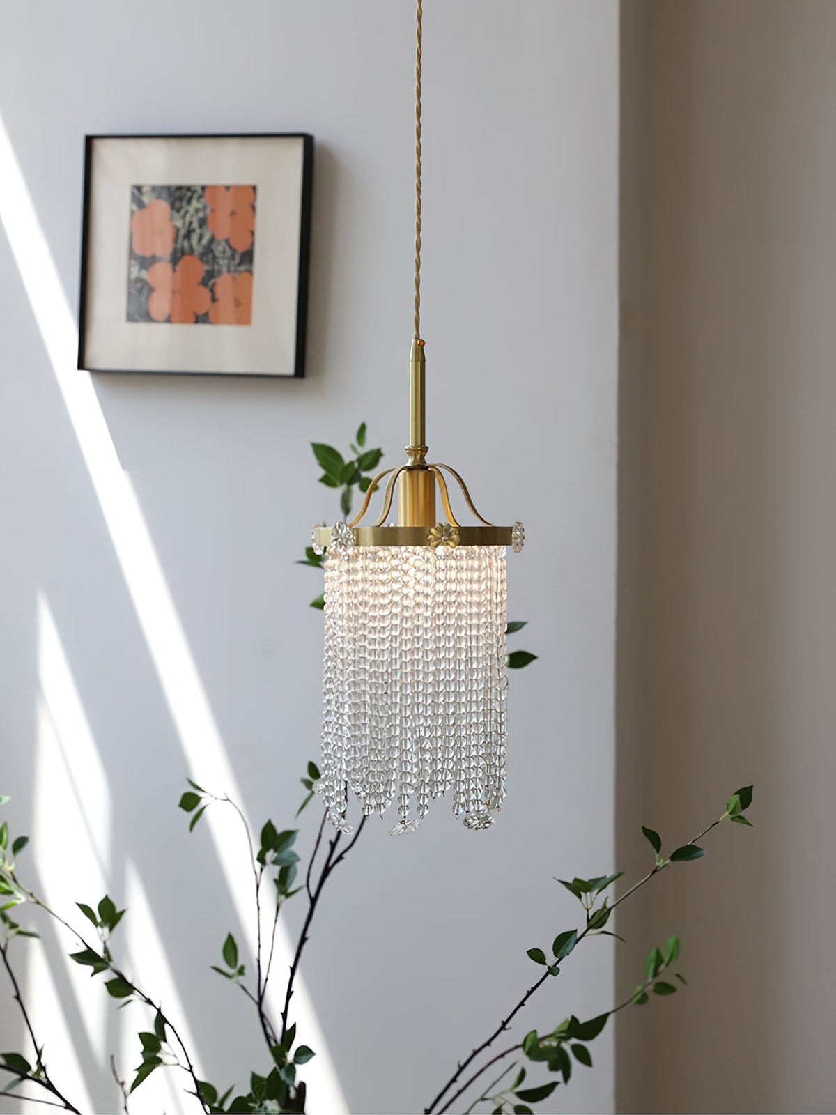Beaded Strand Brass Cylinder Pendant