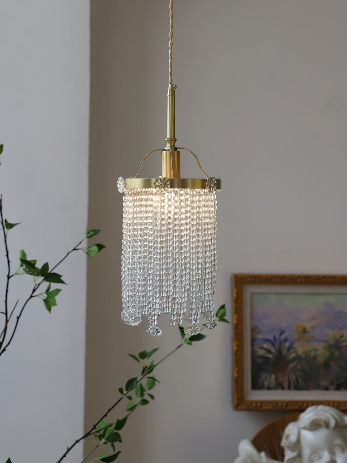 Beaded Strand Brass Cylinder Pendant