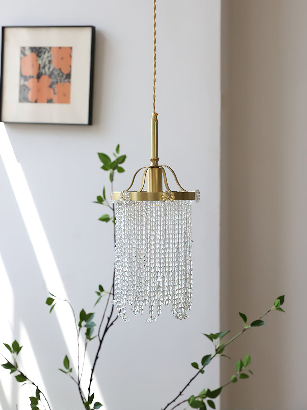 Beaded Strand Brass Cylinder Pendant