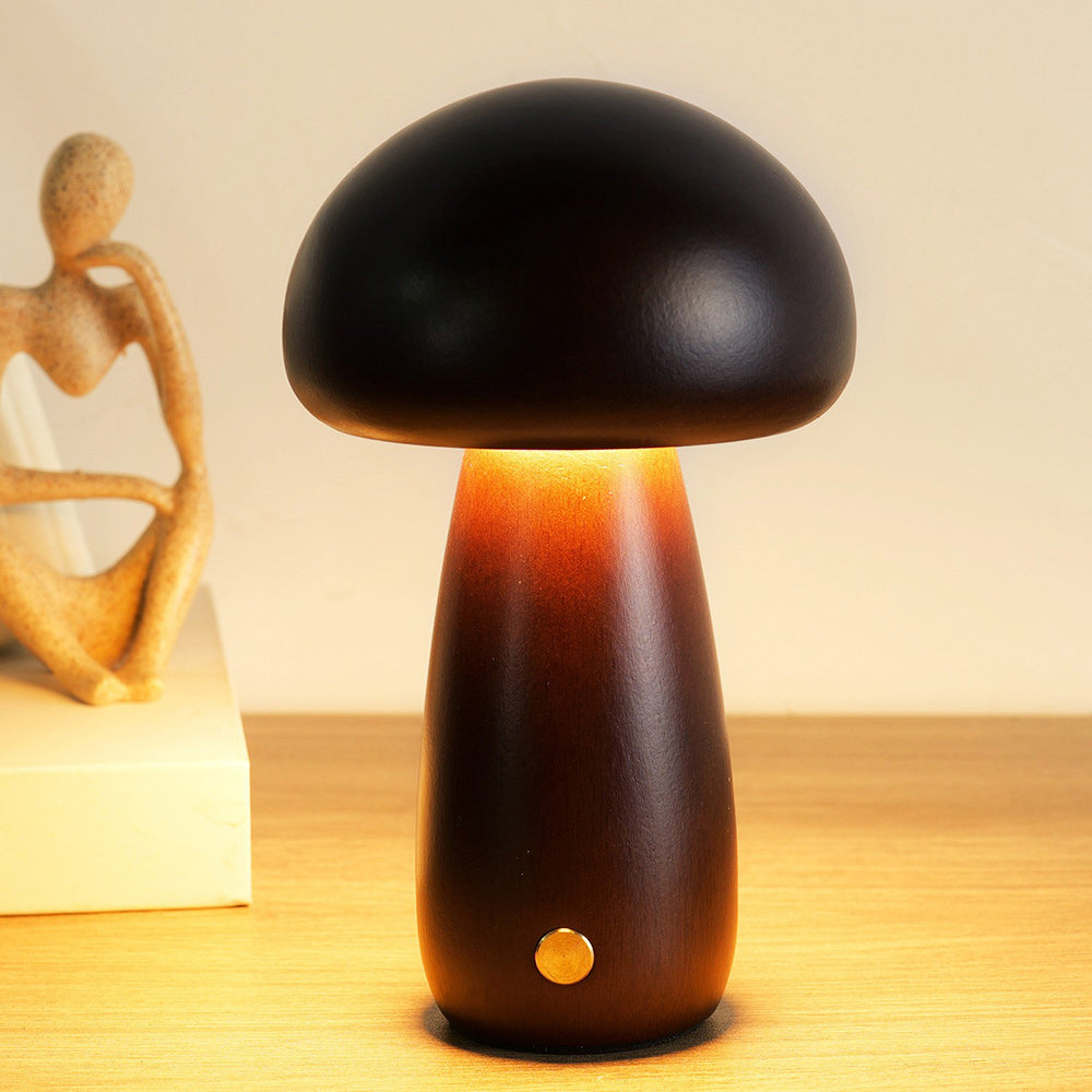 Cordless Wooden Mushroom Table Lamp
