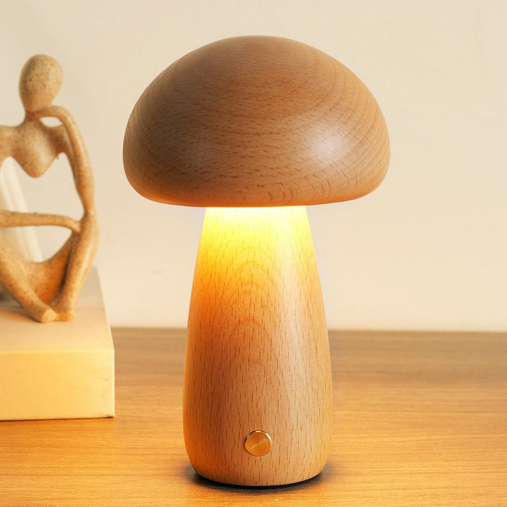 Cordless Wooden Mushroom Table Lamp