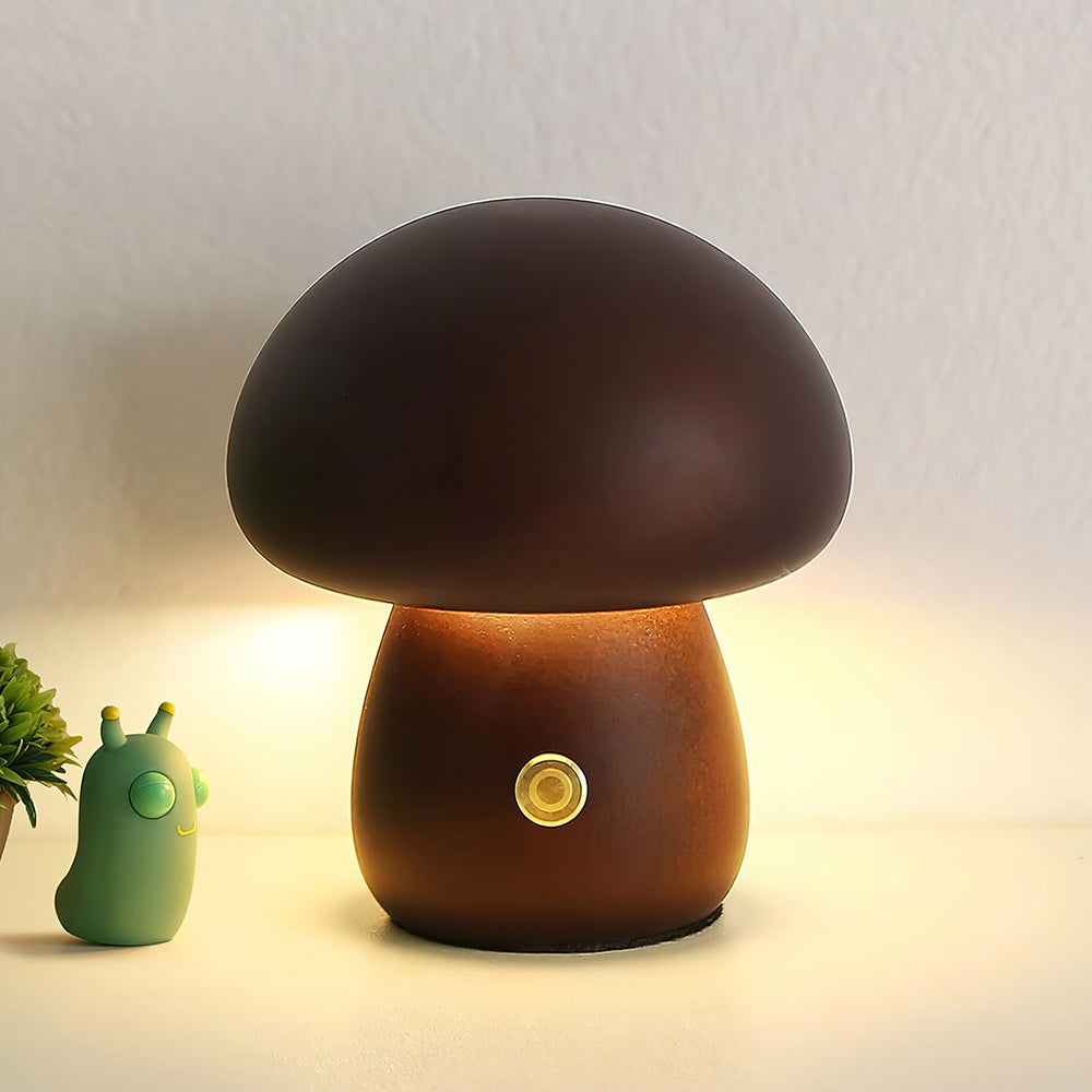 Cordless Wooden Mushroom Table Lamp