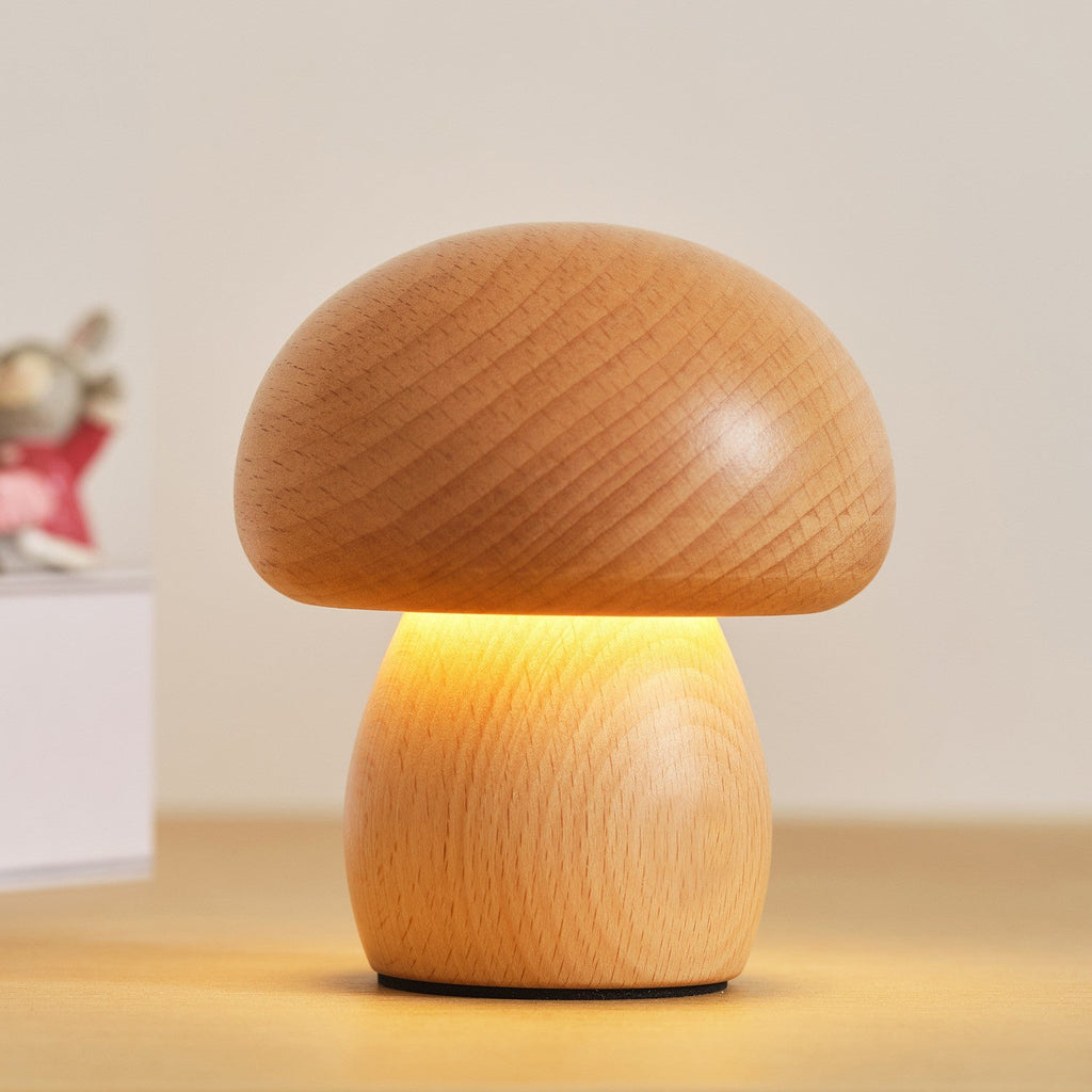 Cordless Wooden Mushroom Table Lamp