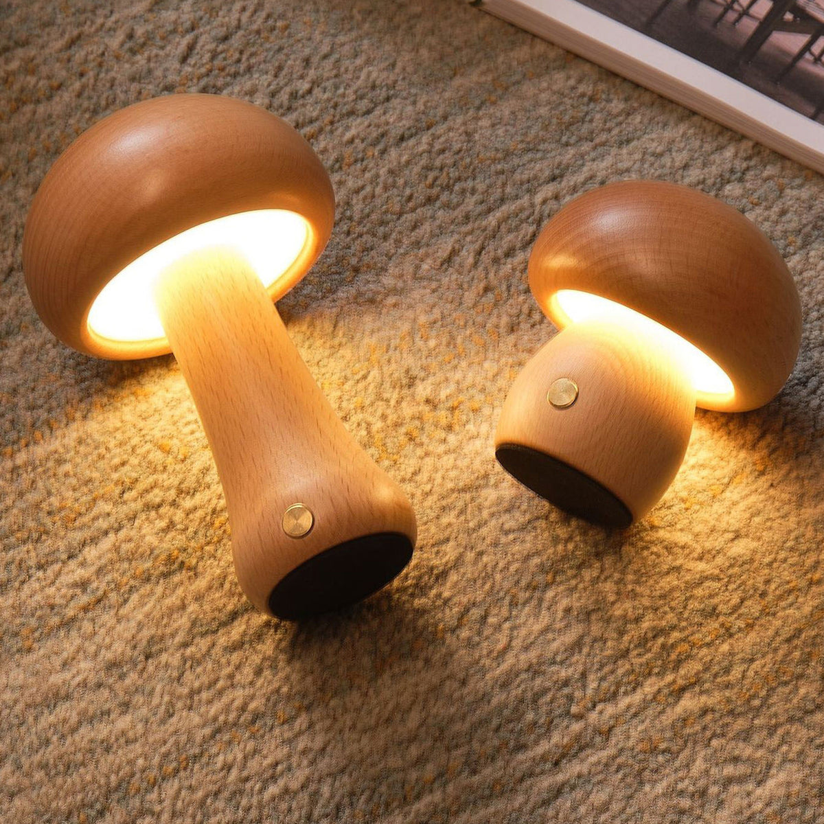 Cordless Wooden Mushroom Table Lamp