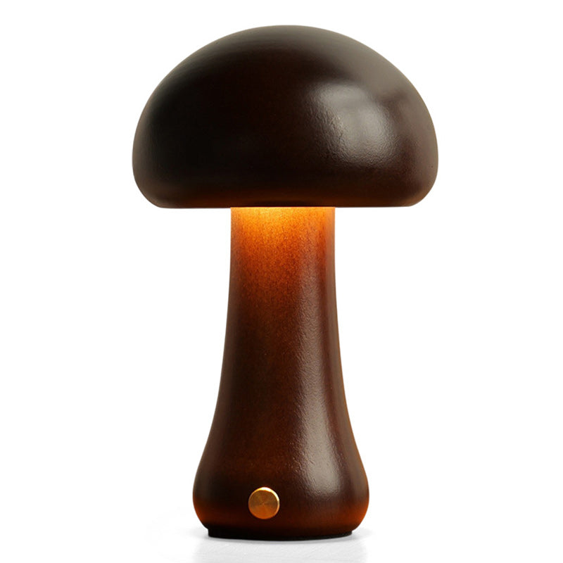 Cordless Wooden Mushroom Table Lamp