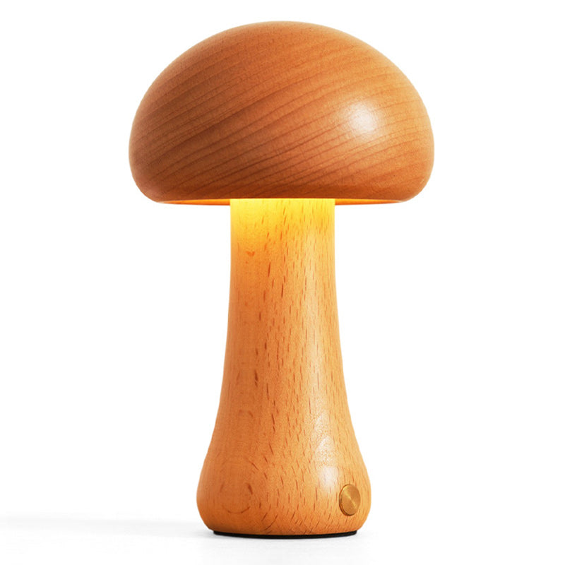 Cordless Wooden Mushroom Table Lamp