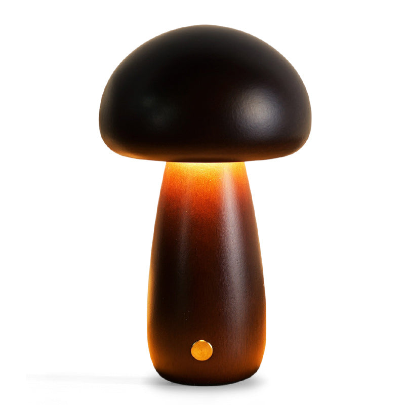 Cordless Wooden Mushroom Table Lamp
