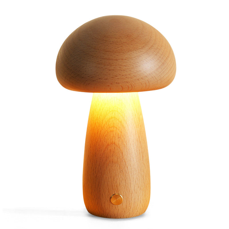 Cordless Wooden Mushroom Table Lamp
