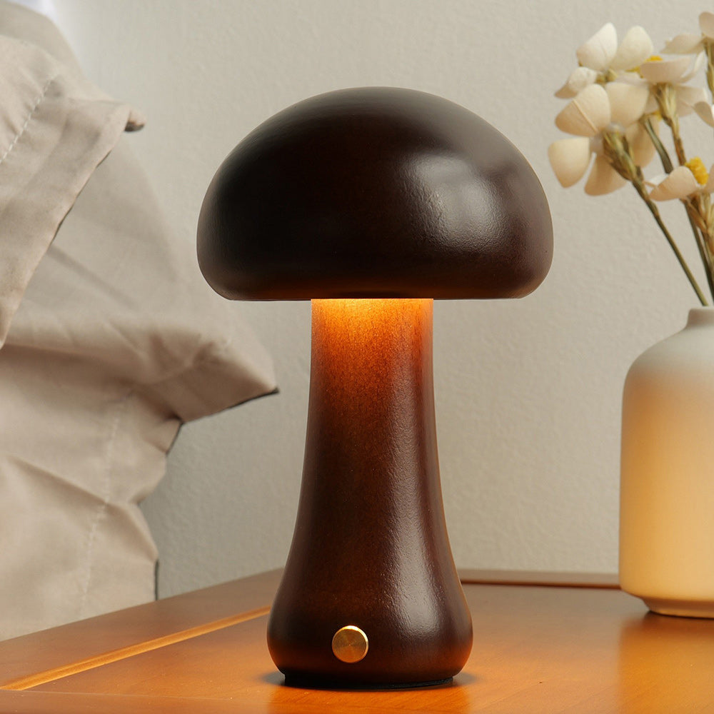 Cordless Wooden Mushroom Table Lamp