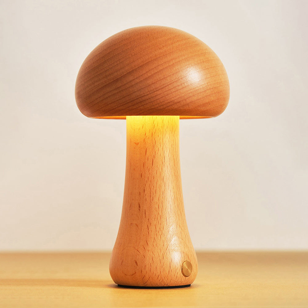 Cordless Wooden Mushroom Table Lamp