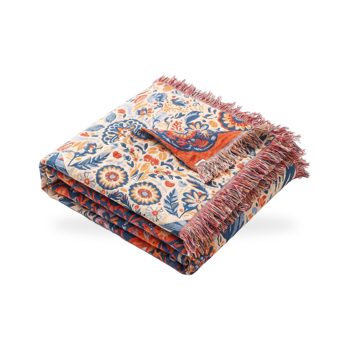 Folk Bird & Rosette Double-Gauze Cotton Throw