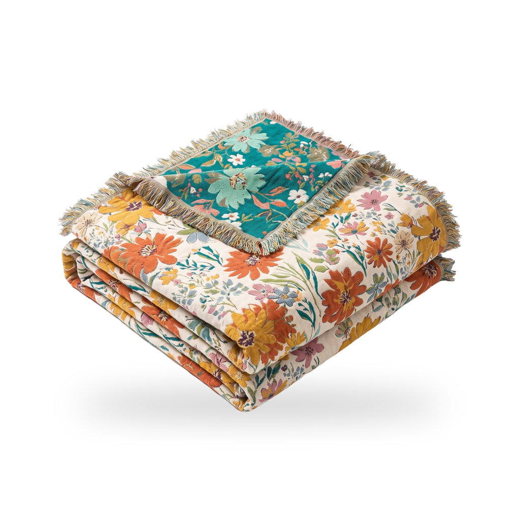 Multicolor Wildflower Jacquard Cotton Blanket