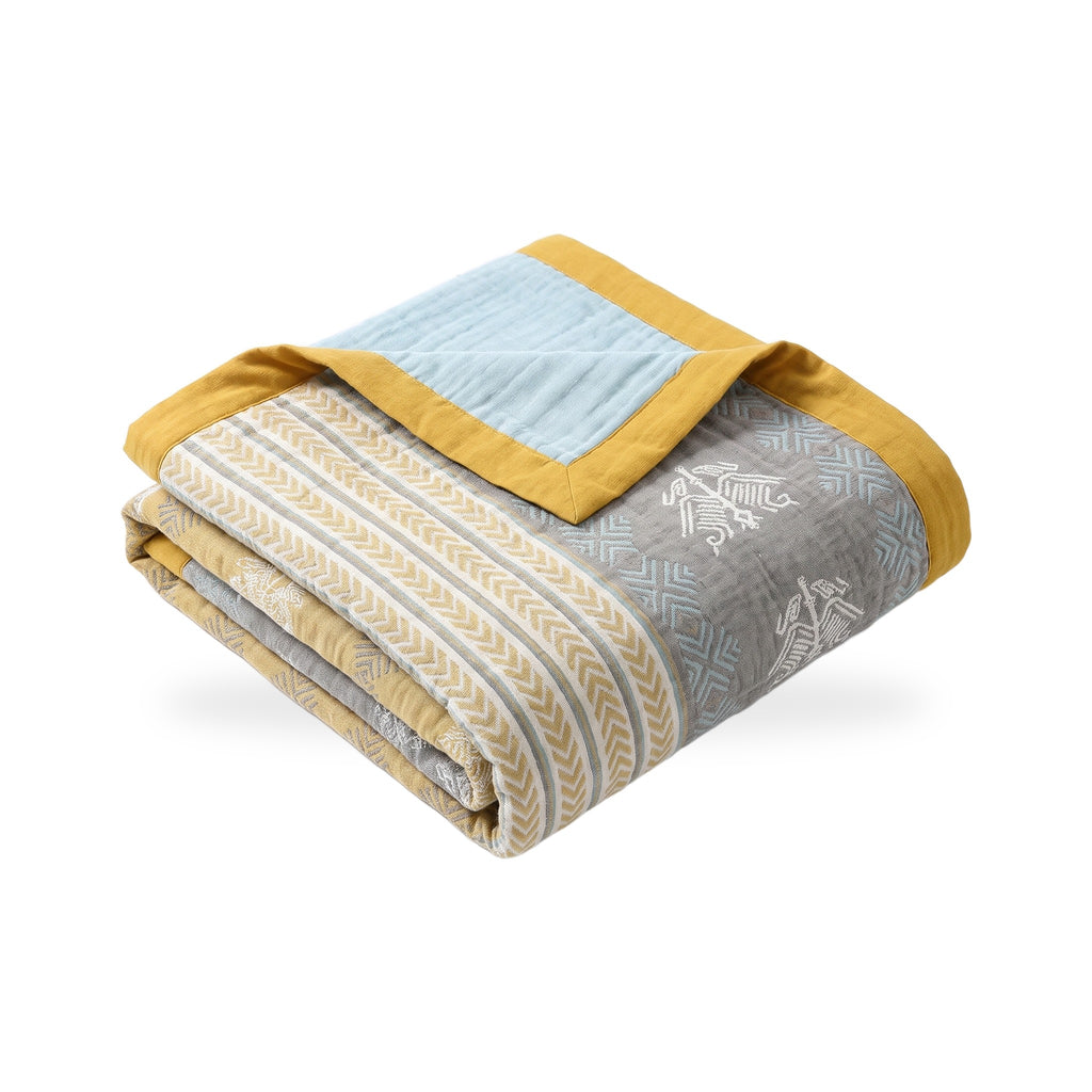 Mustard & Gray Chevron Band Reversible Cotton Blanket