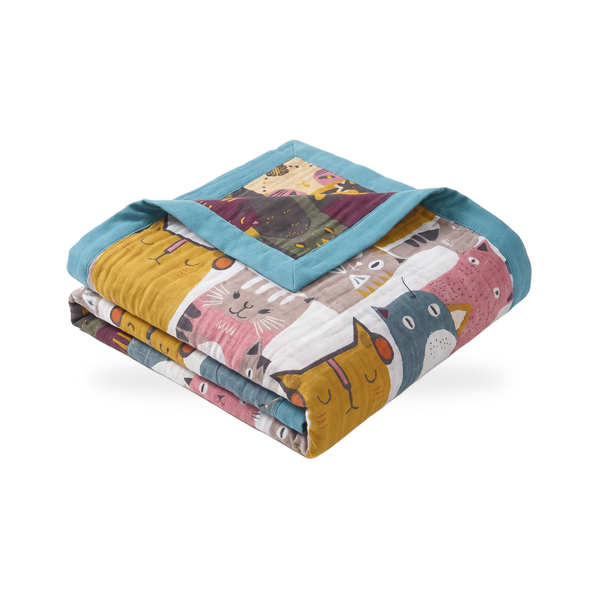 Patchwork Cartoon Cat Reversible Cotton Blanket