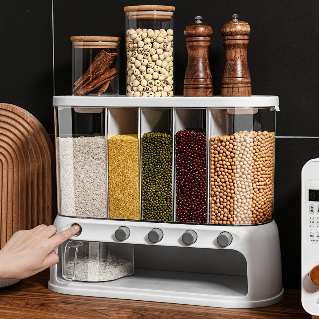 Multi-Compartment Kitchen Grain Storage Container | Airtight Pantry Organiser with Flip-Top Lid