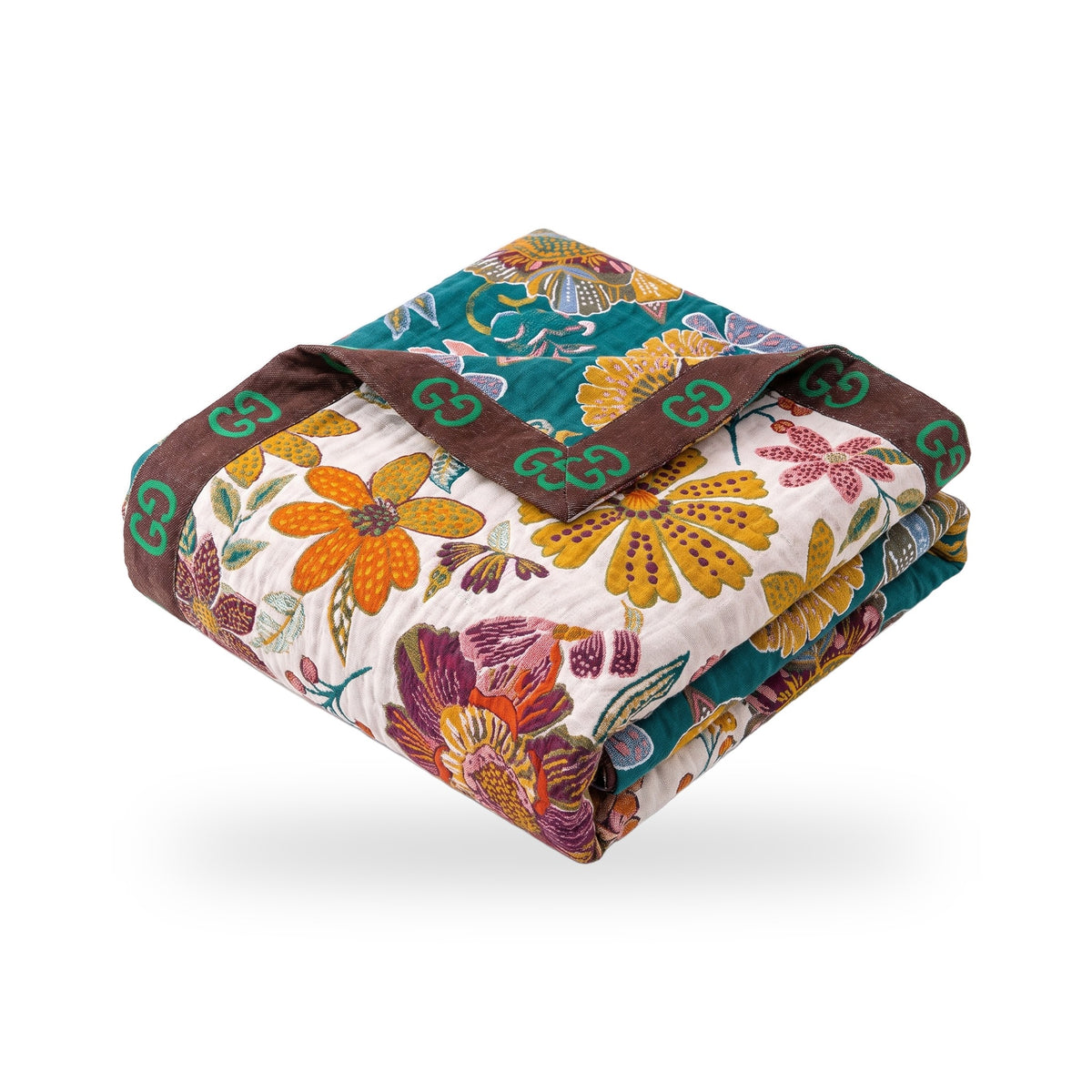 Scroll-Border Floral Reversible Jacquard Cotton Throw