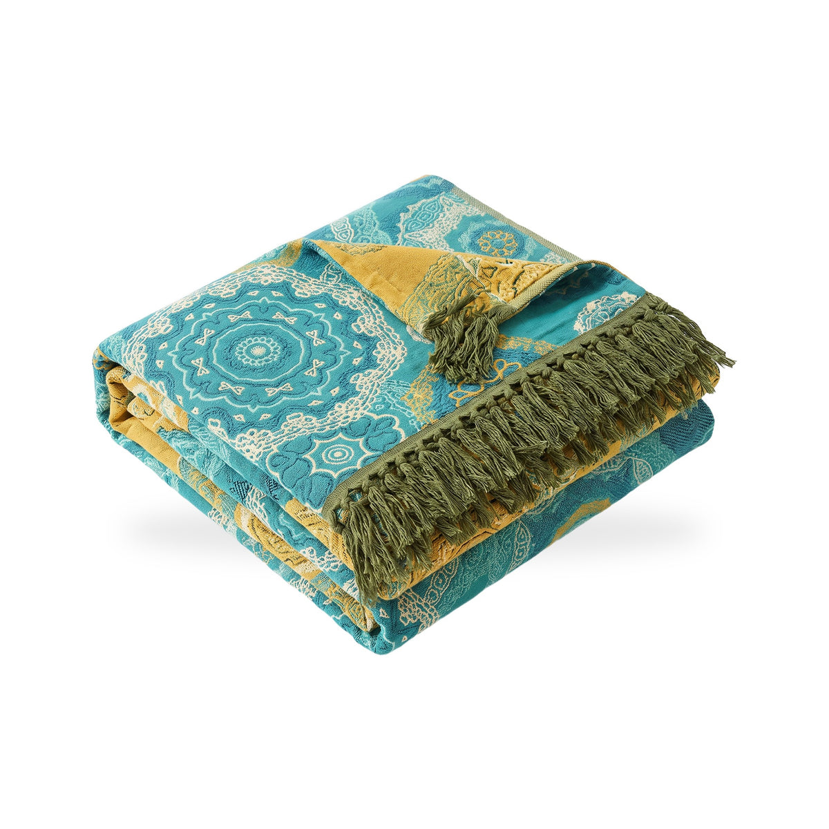 Turquoise Mandala Lightweight Four-Season Cotton Blanket