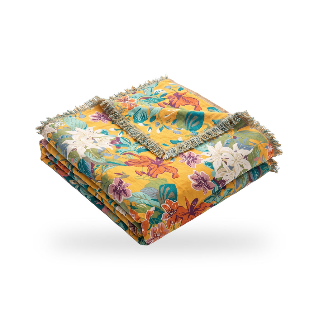 Tropical Lily & Hibiscus Cotton Blanket