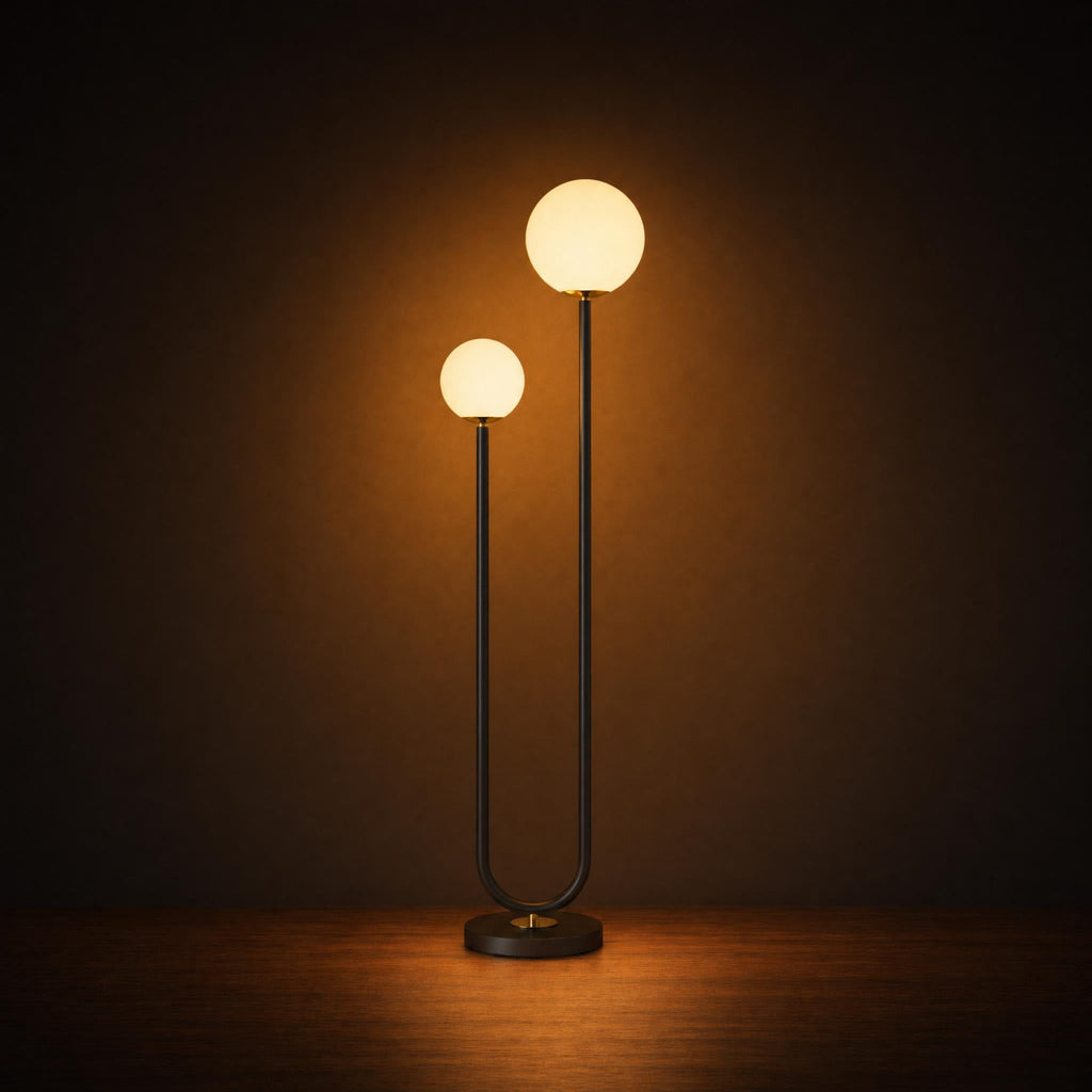 Curved Iron Twin-Globe Floor Lamp
