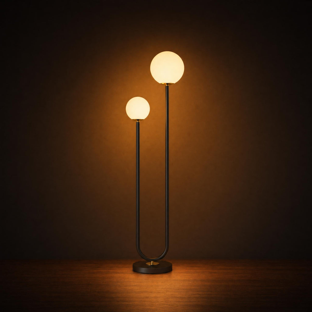Curved Iron Twin-Globe Floor Lamp