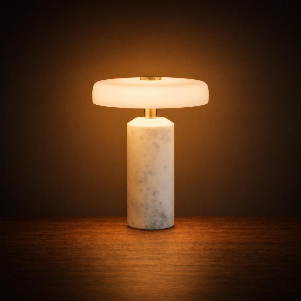 Cordless Marble & Brass Disc Table Lamp