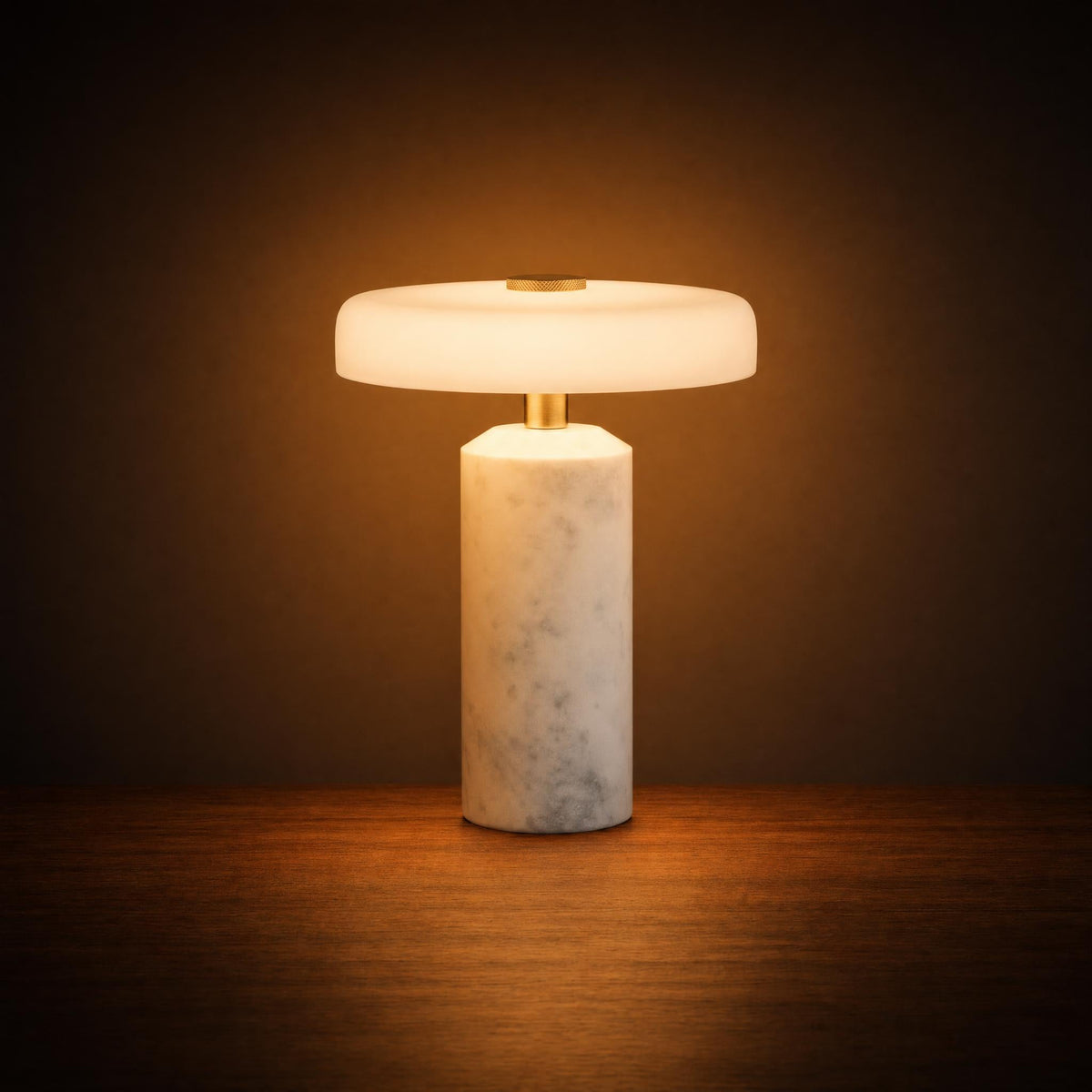 Cordless Marble & Brass Disc Table Lamp