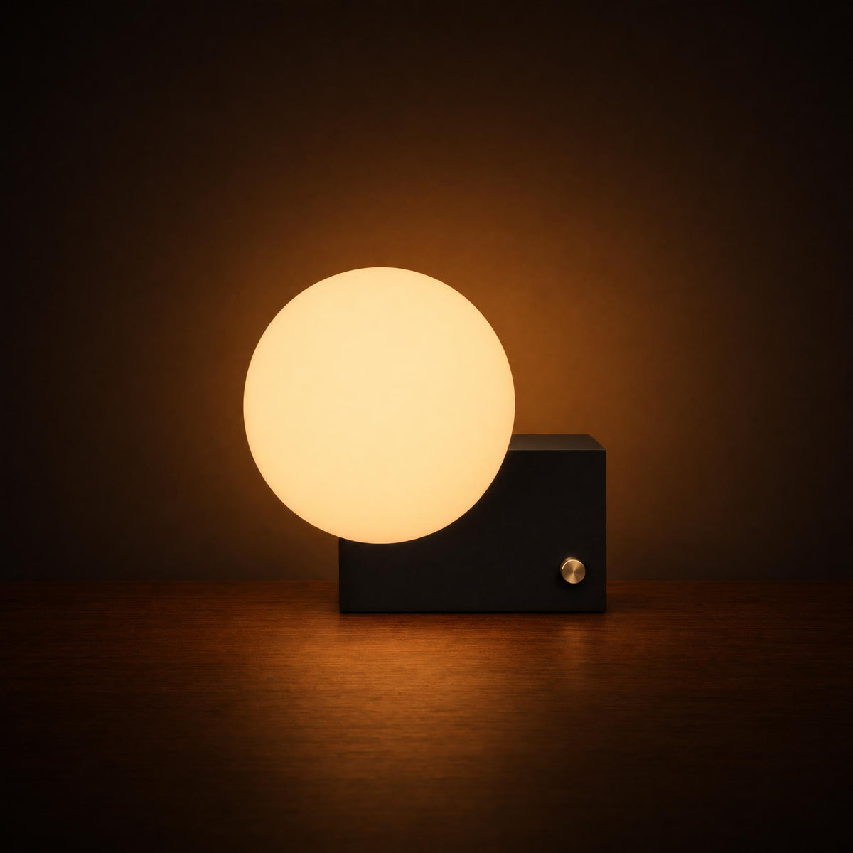 Opal Sphere Black Block Table Lamp