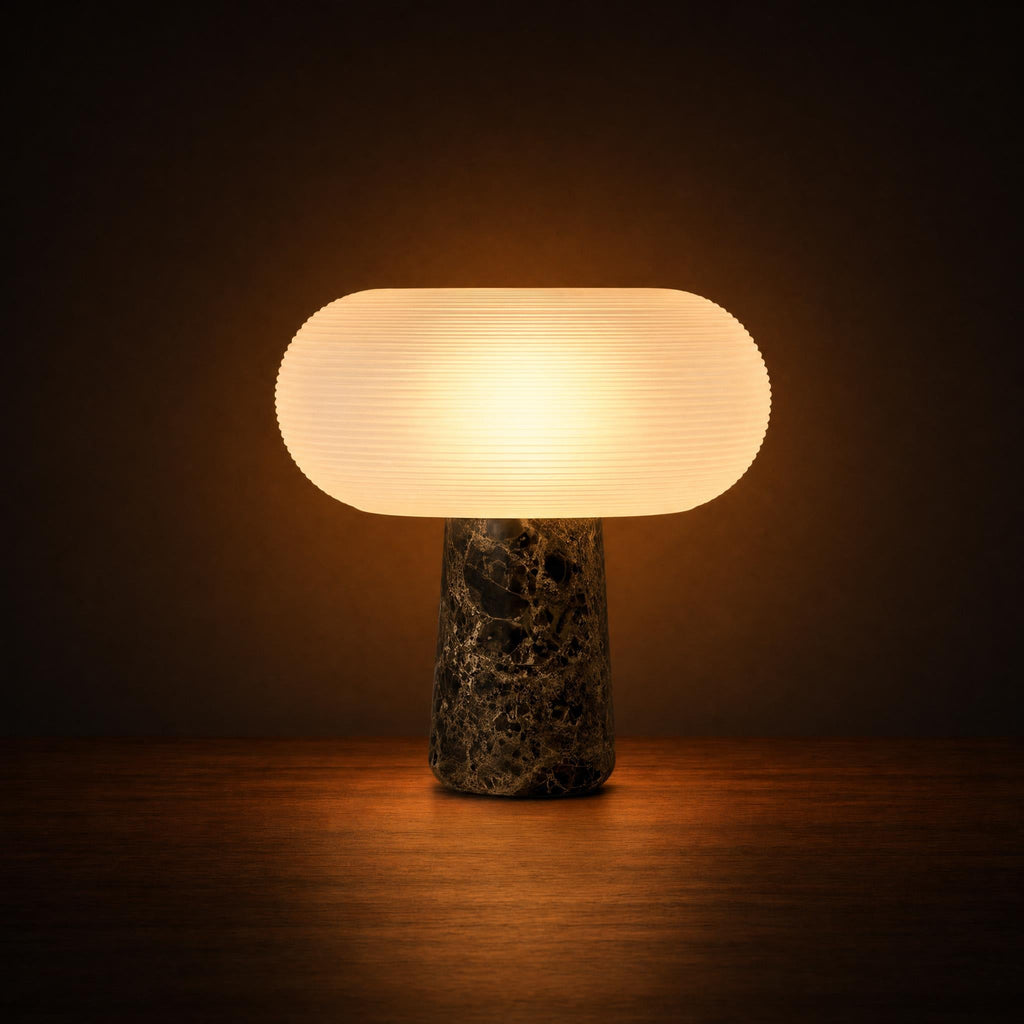 Ribbed Opal & Marble Table Lamp