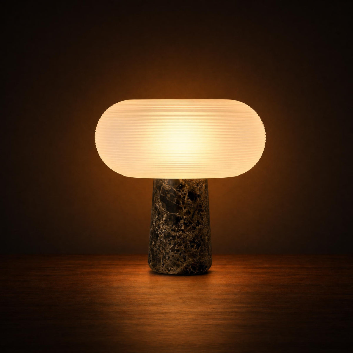 Ribbed Opal & Marble Table Lamp