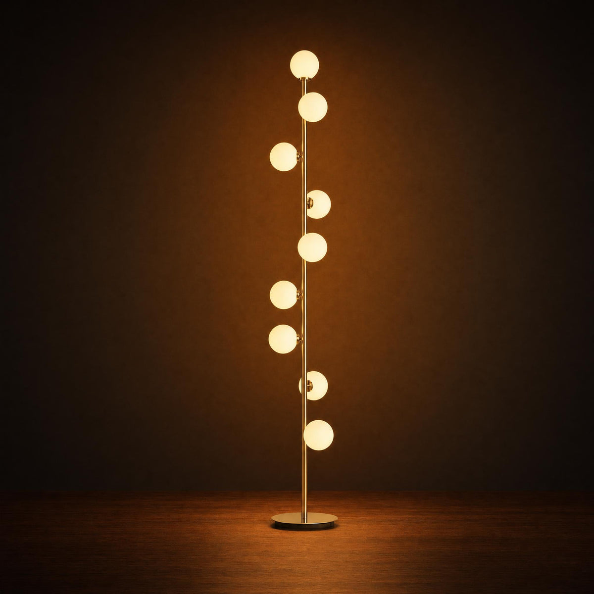Nine-Globe Brass Stem Floor Lamp