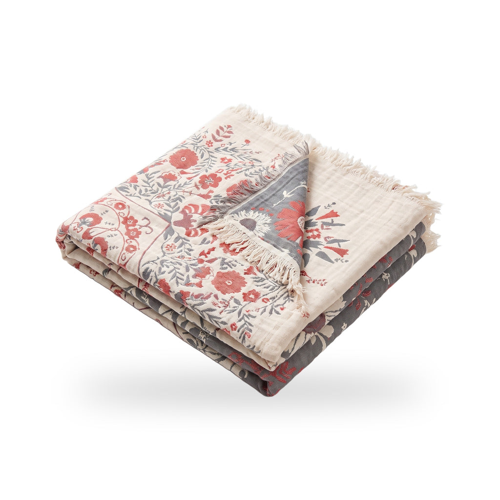 Floral Medallion Reversible Plain-Weave Cotton Blanket
