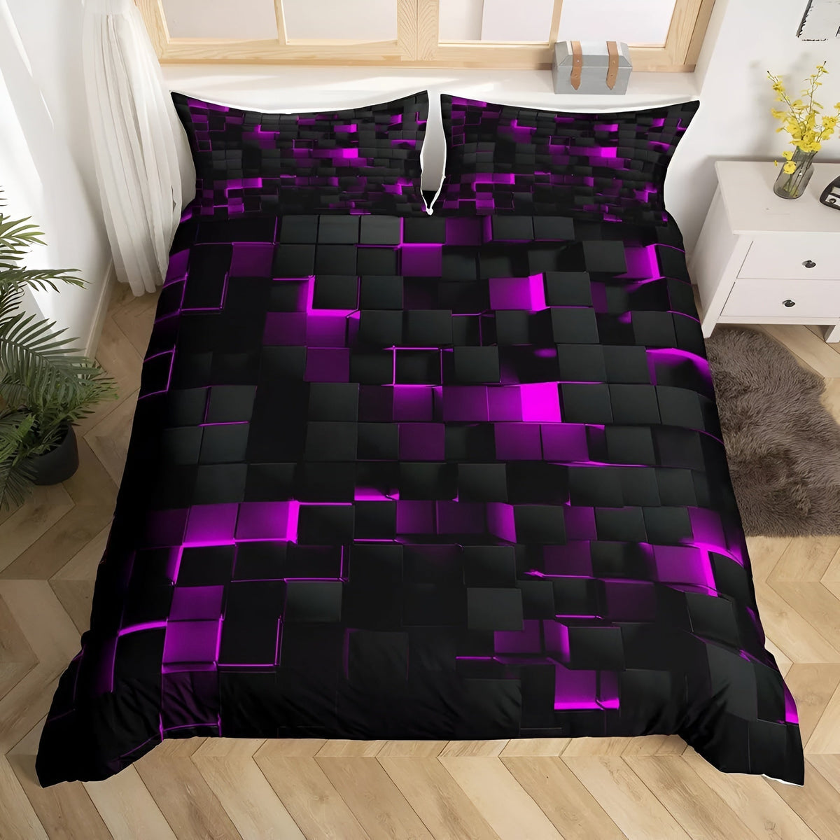 Neon 3D Grid Duvet Cover Set