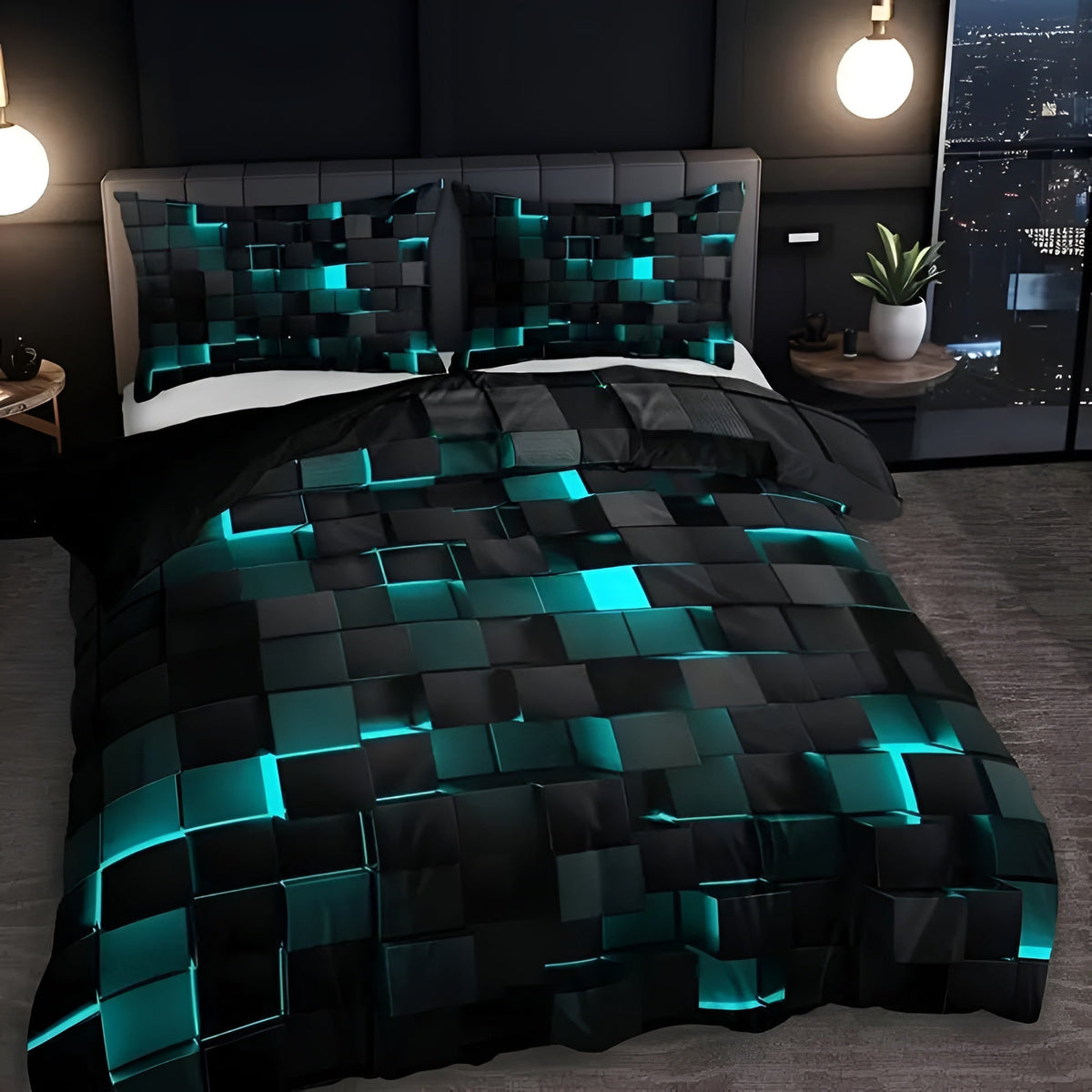 Neon 3D Grid Duvet Cover Set