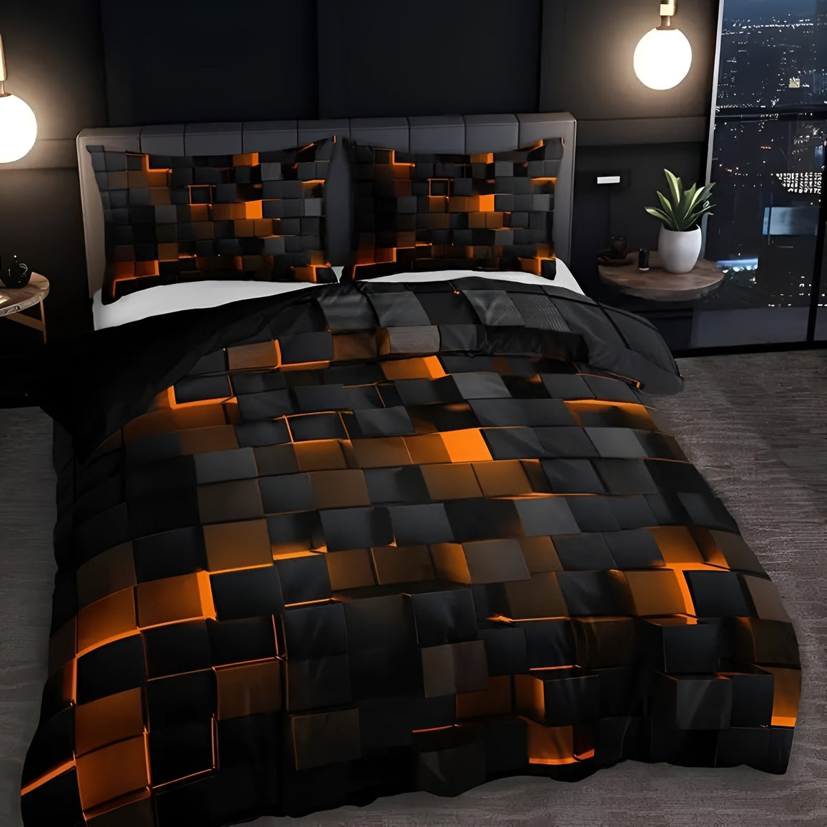 Neon 3D Grid Duvet Cover Set