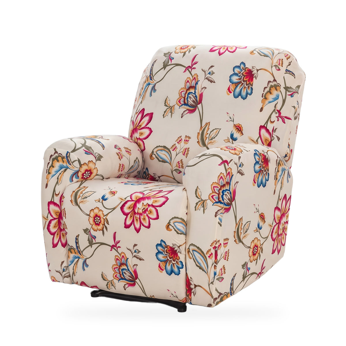 Floral Print Stretch Recliner Cover with Two Pockets
