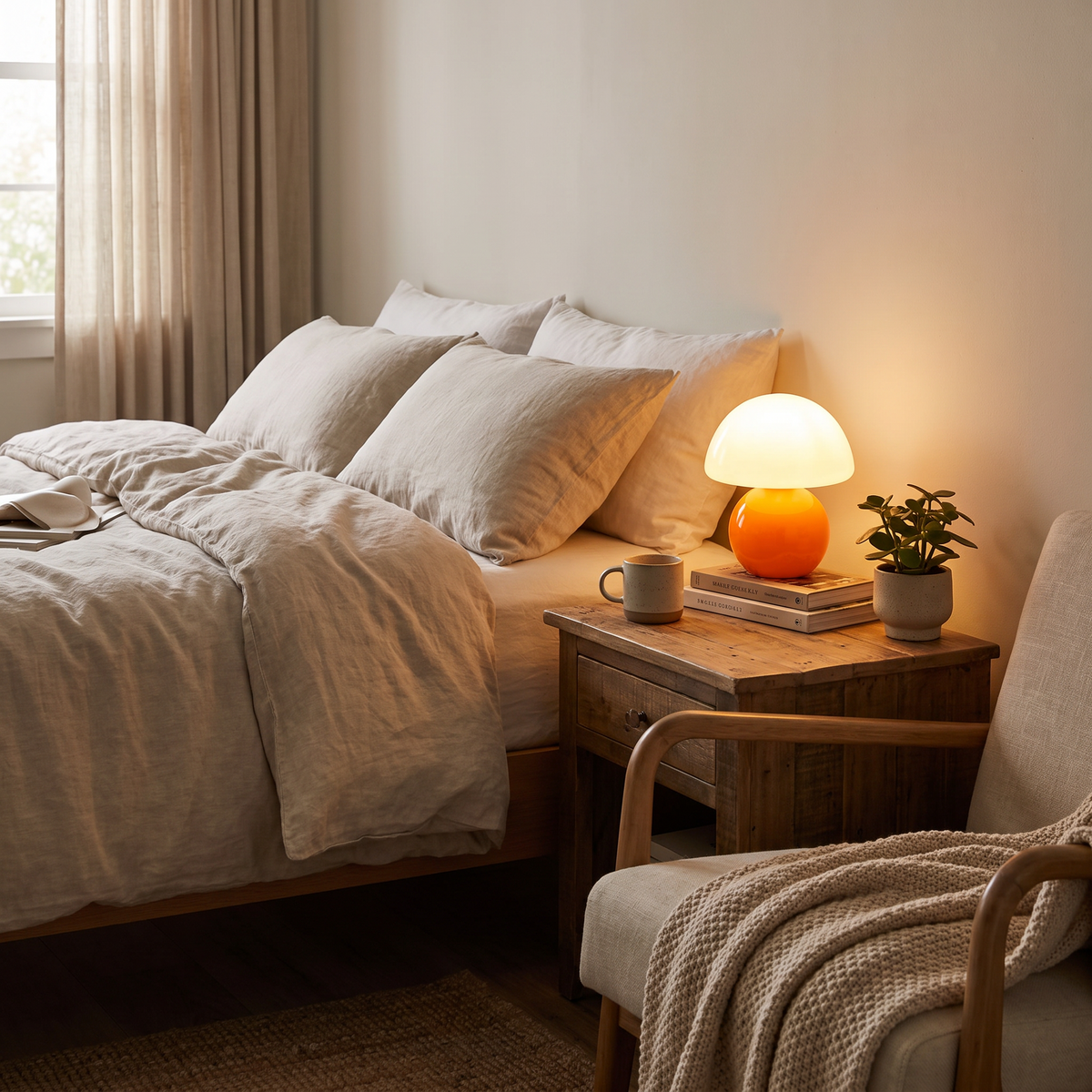 Acorn lamp shown in room context