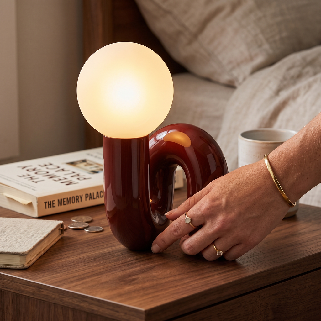Loop table lamp material and finish detail