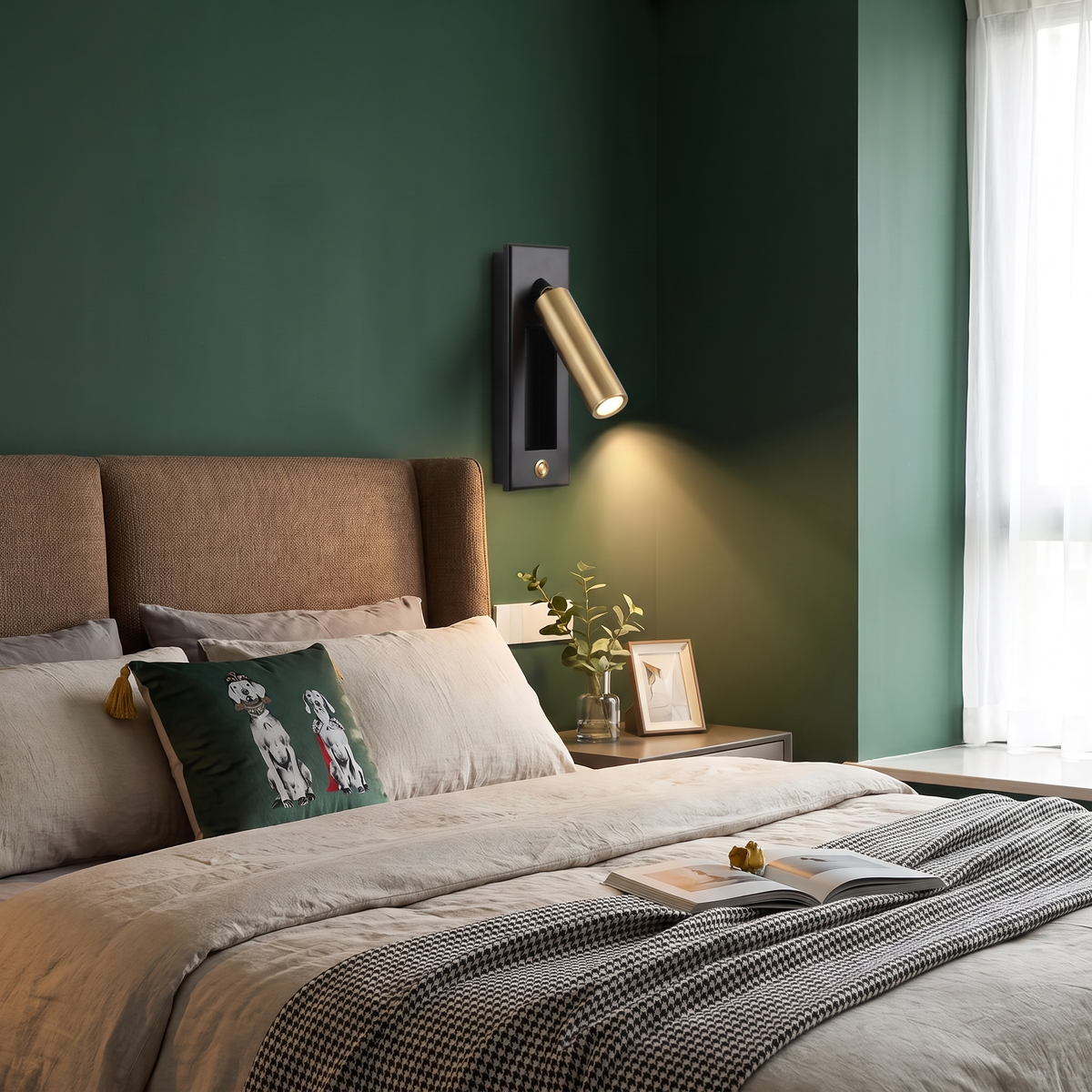 Recessed reading light above a headboard