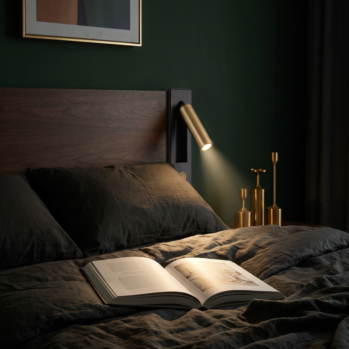 Reading light beam on a book at night