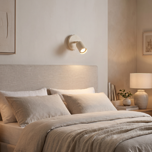 Reading sconce above a headboard