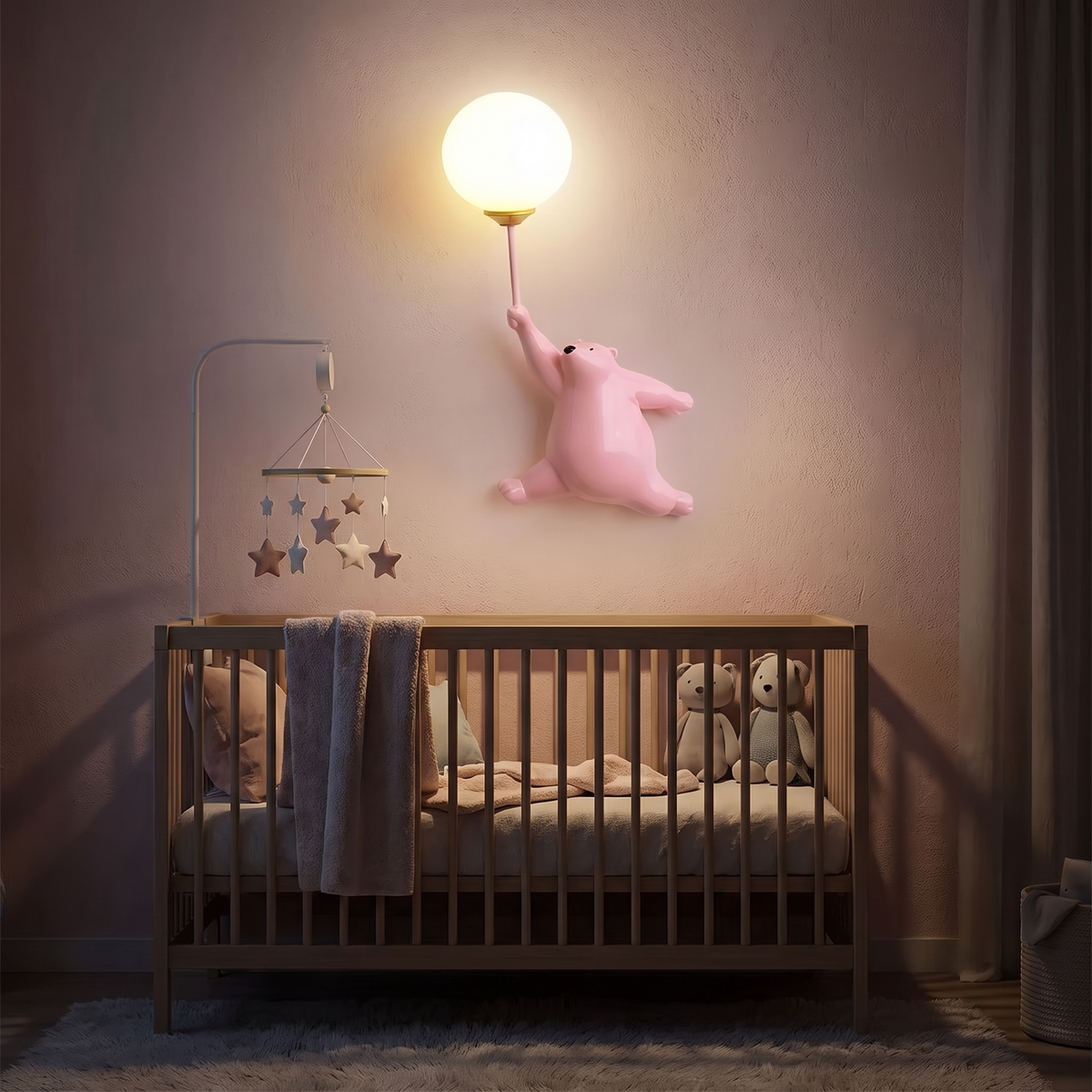 Polar bear lamp glowing as a night light