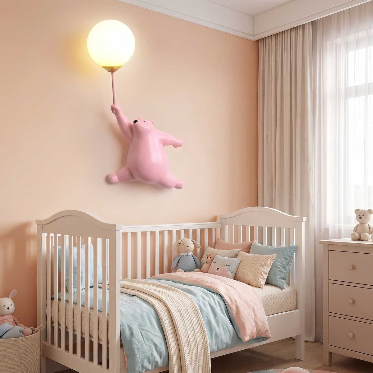 Polar bear lamp above a crib