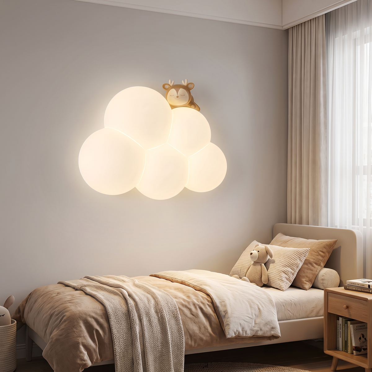 Cloud lamp above a kids bed