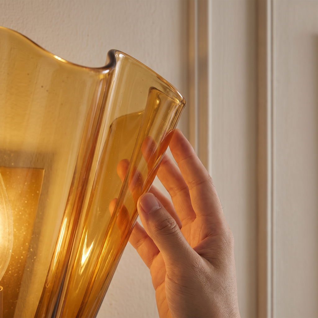 Close-up of curved petal glass shade