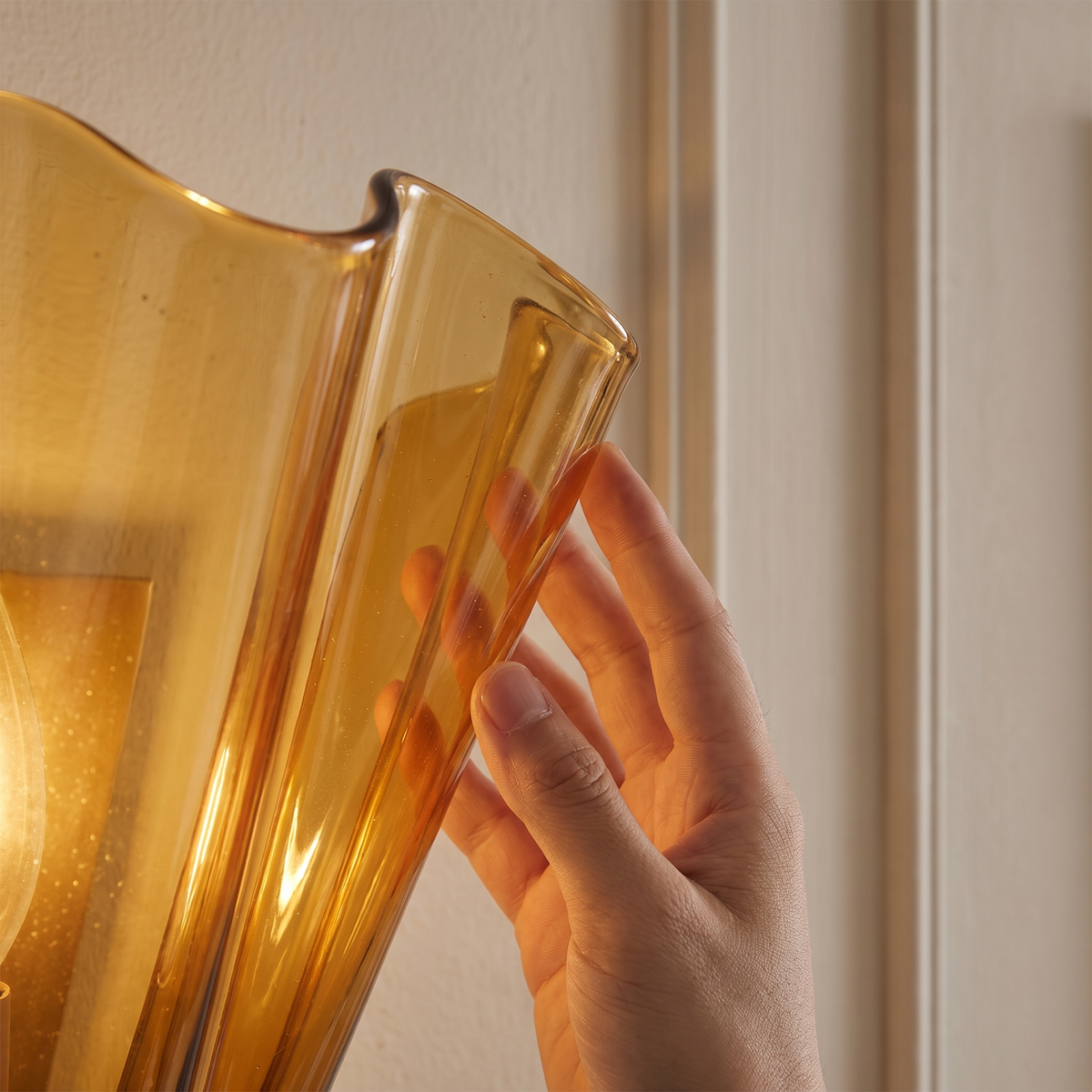 Close-up of curved petal glass shade