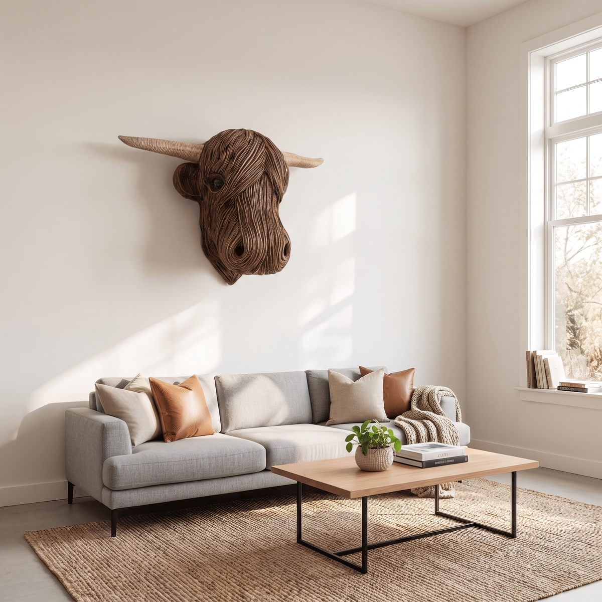 Rustic Highland Cow Head Wall Decor in a living space