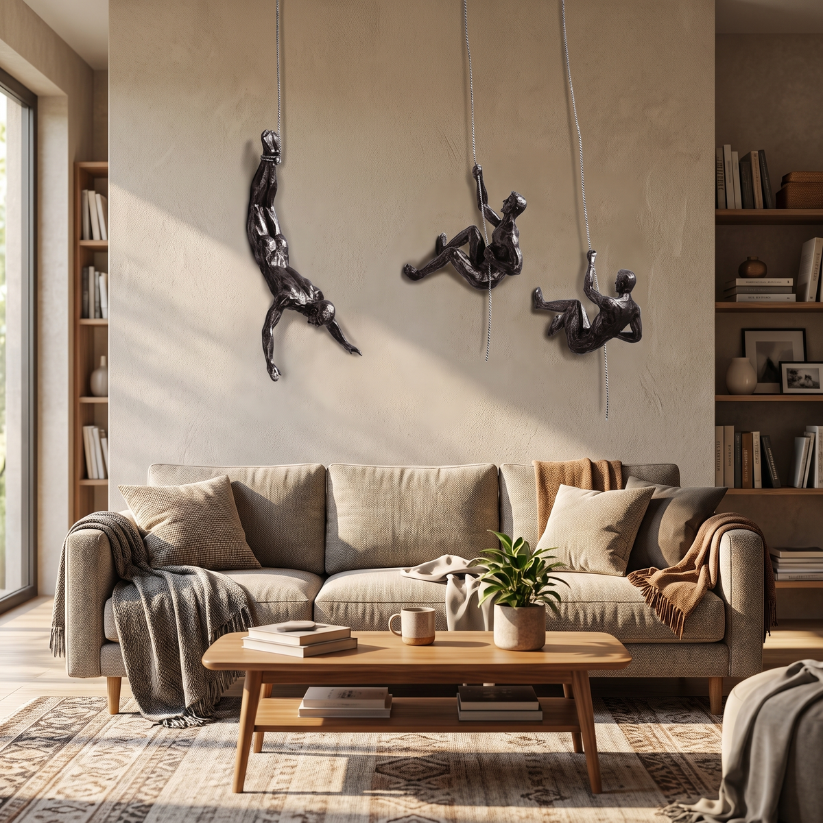 Climbing Figure Resin Wall Sculpture in a living space