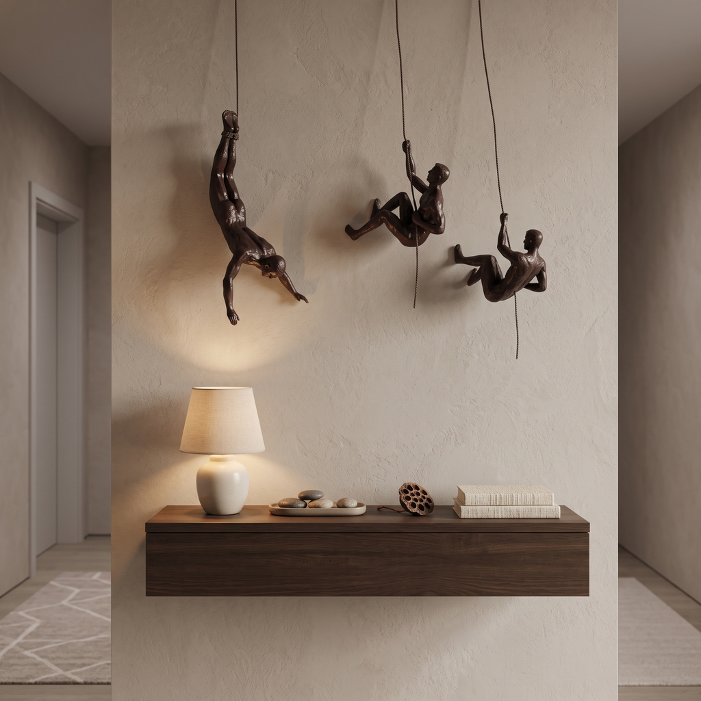 Climbing Figure Resin Wall Sculpture styled at home