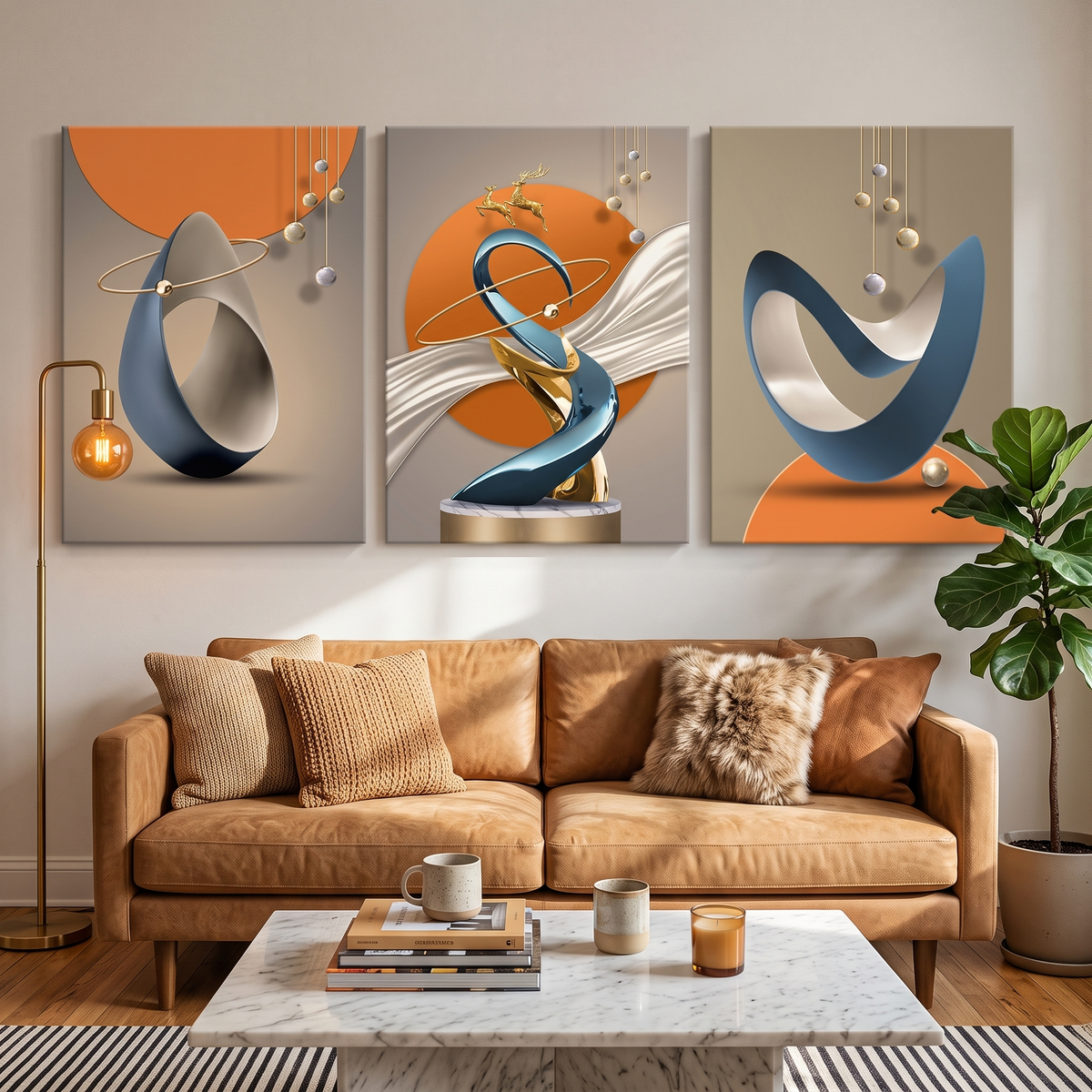 Gold Foil Deer Canvas Wall Art in a living space